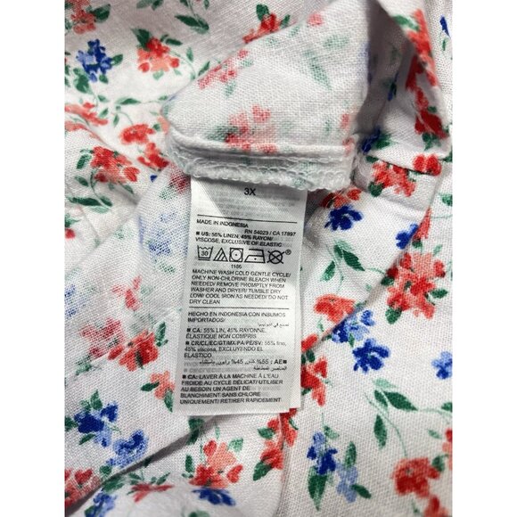 Old Navy Dress Women 3X White Blue Red Linen Floral Sleeveless Sundress Tropical - Picture 10 of 11
